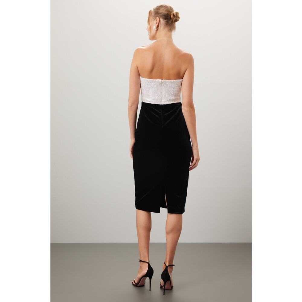 Badgley Mischka White Rose Black Velvet Two-Tone Strapless Cocktail Dress 0 - Picture 3 of 13